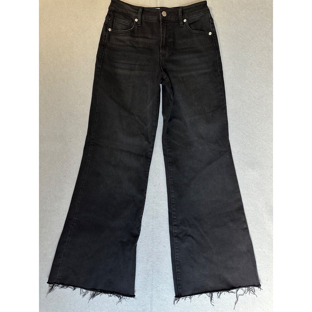Dear John Micah Wide Leg Jeans Black Raw Frayed Hem Women's Size 26 Stretch